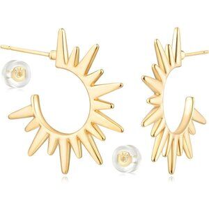 🆕 Women Gold Hoop Earrings Open C Shape Filled Small Simple Handmade Jewelry